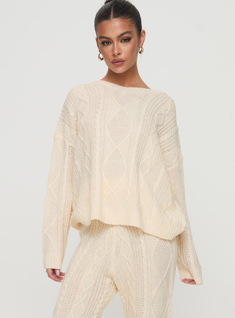 Homey Cable V Neck Sweater Cream