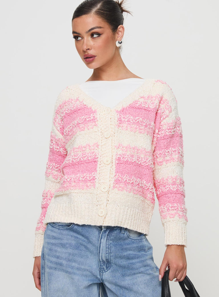 Home Alone Knit Cardigan Pink / White