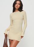 side view of model wearing Princess Polly Osment Long Sleeve Knit Mini Dress Cream High Neck 