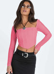 Front view of model wearing  front Princess Polly Full Sleeves Square Neck  Beverly Long Sleeve Top Pink