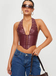 product Princess Polly Sleeveless Square Neck  Palladia PU Jordy Corset Burgundy