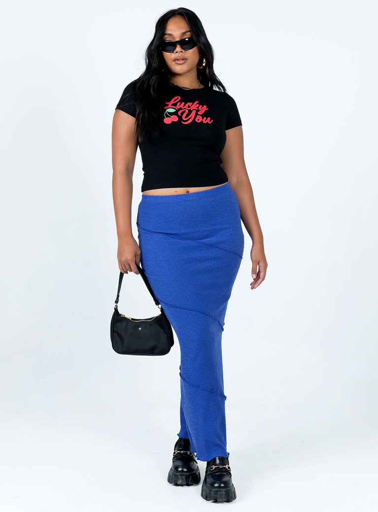 Front view of model wearing  front Oscar Maxi Skirt Cobalt Blue Princess Polly  Maxi 