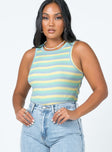 front view of model wearing Princess Polly Juju Bodysuit Multi Sleeveless Crew Neck 