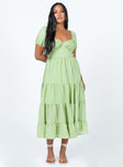 Front view of model wearing  front Princess Polly Square Neck  Danny Midi Dress Green