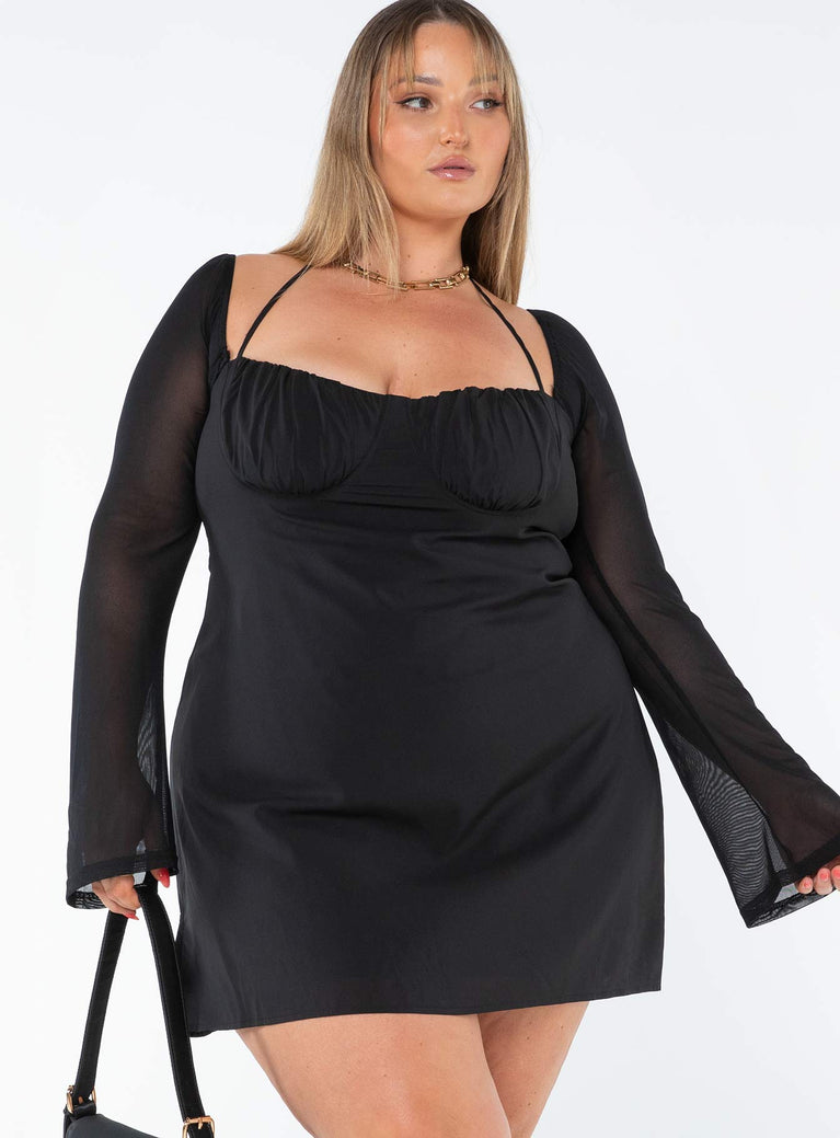 product Princess Polly Square Neck  Dyer Sheer Sleeve Mini Dress Black Curve