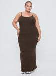 front view of model wearing Princess Polly Kattan Maxi Dress Chocolate Curve Scoop Neck 