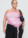 front view of model wearing Princess Polly Travessa Asymmetric Tube Top Pink Curve Sleeveless straight 