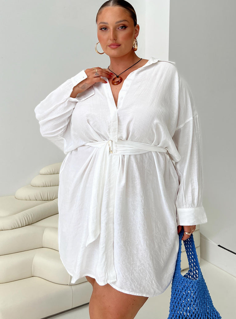 product Princess Polly Boat Neck  Bilari Textured Fabric Shirt Dress White Curve