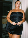 Front view of model wearing  front Princess Polly Cowl Neck  Alter Ego Mini Dress Black Curve