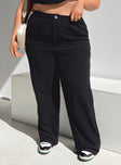 Front view of model wearing  front Princess Polly  Brenda Linen Blend Pants Black Curve