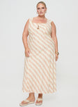 front view of model wearing Princess Polly Chosen Girl Linen Blend Maxi Dress Multi Curve Square Neck 