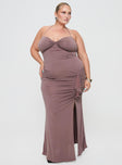 front view of model wearing Princess Polly Destinations Maxi Dress Mauve Curve Sweetheart Neckline 