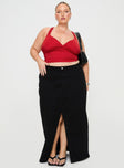   front view of model wearing Princess Polly Batkins Maxi Skirt Black Curve Maxi 