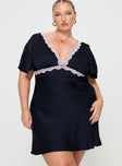 front view of model wearing Princess Polly Jaron Mini Dress Navy Curve Plunger 