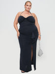 front view of model wearing Princess Polly Destinations Maxi Dress Navy Curve Sweetheart Neckline 