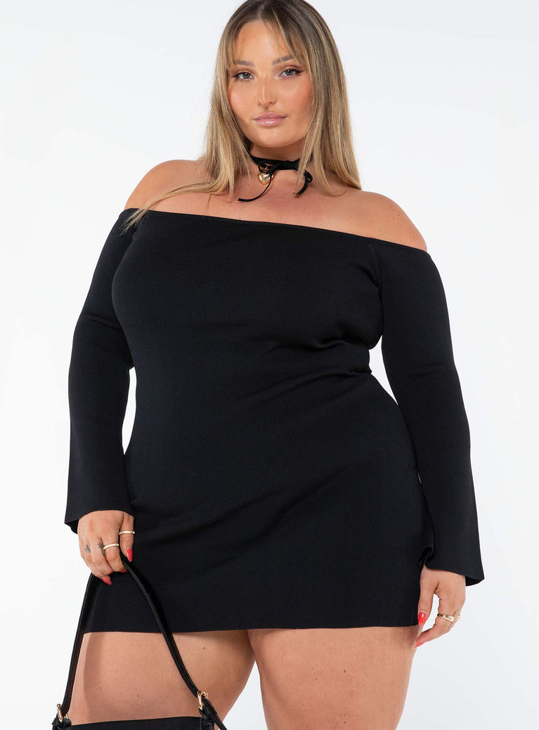 product Princess Polly High Neck  Parisa Long Sleeve Mini Dress Black Curve