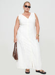 Summer Season Linen Blend Maxi Dress White Curve V-Neck 