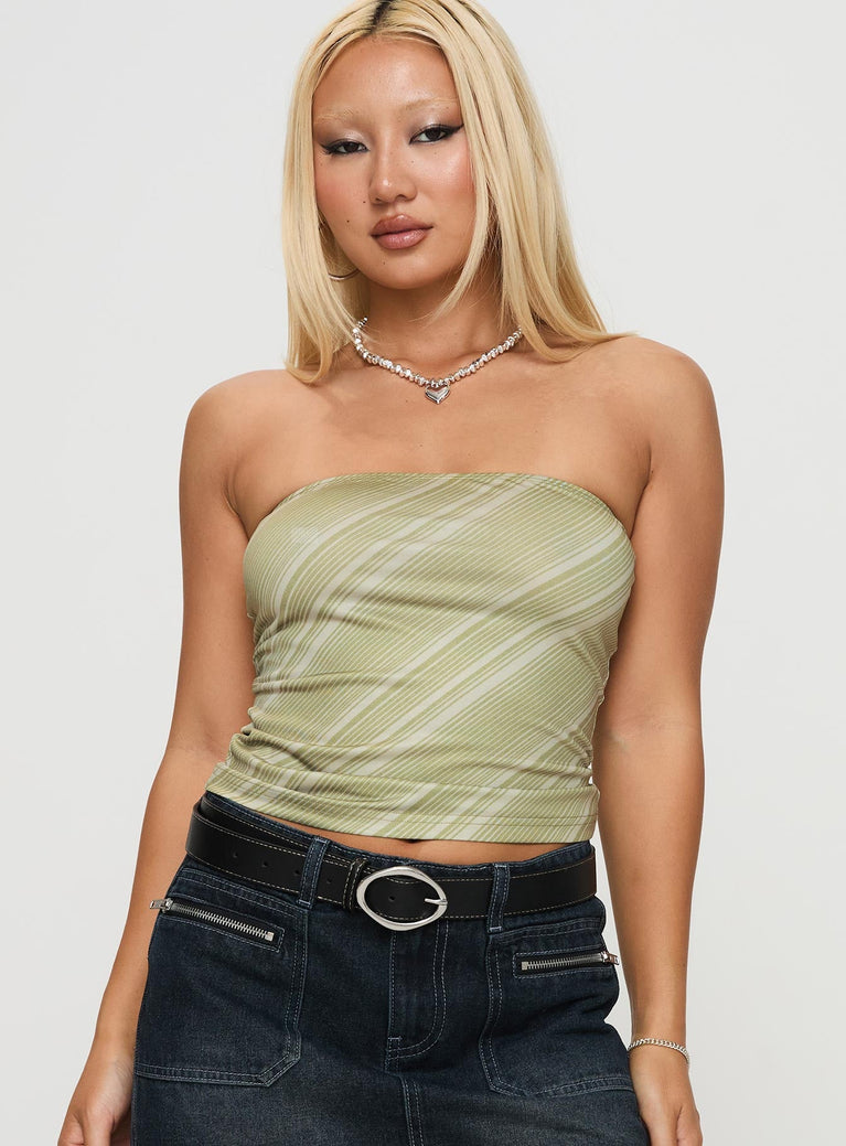 Oniva Strapless Top Sage Stripe