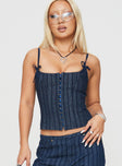 product Princess Polly Sleeveless Asymmetric Neckline  Charismatic Denim Corset Dark Pinstripe