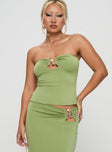 front view of model wearing Princess Polly Sun Chaser Strapless Top Green Sleeveless Sweetheart 