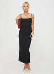 side view of model wearing Princess Polly Apolline Maxi Dress Black Square Neck 