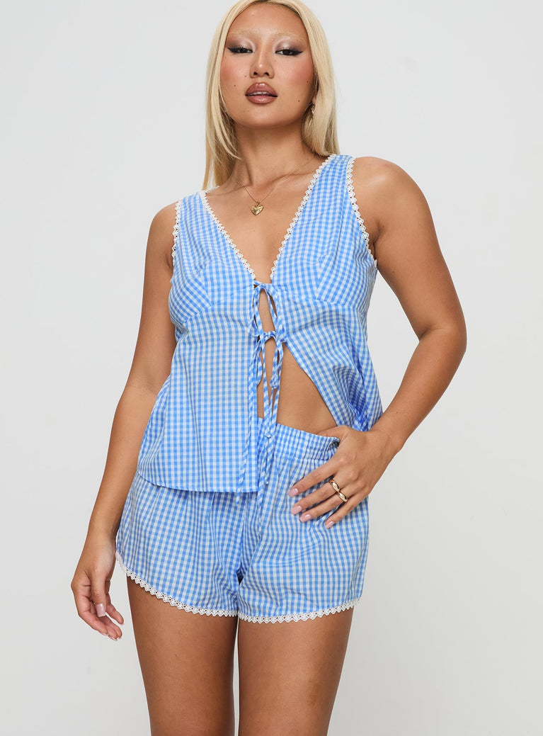 Jaycob Tie Front Set Blue Gingham