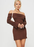 Eclara Off The Shoulder Mini Dress Chocolate