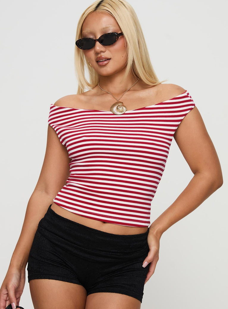 Rizzie Off The Shoulder Top Red Stripe