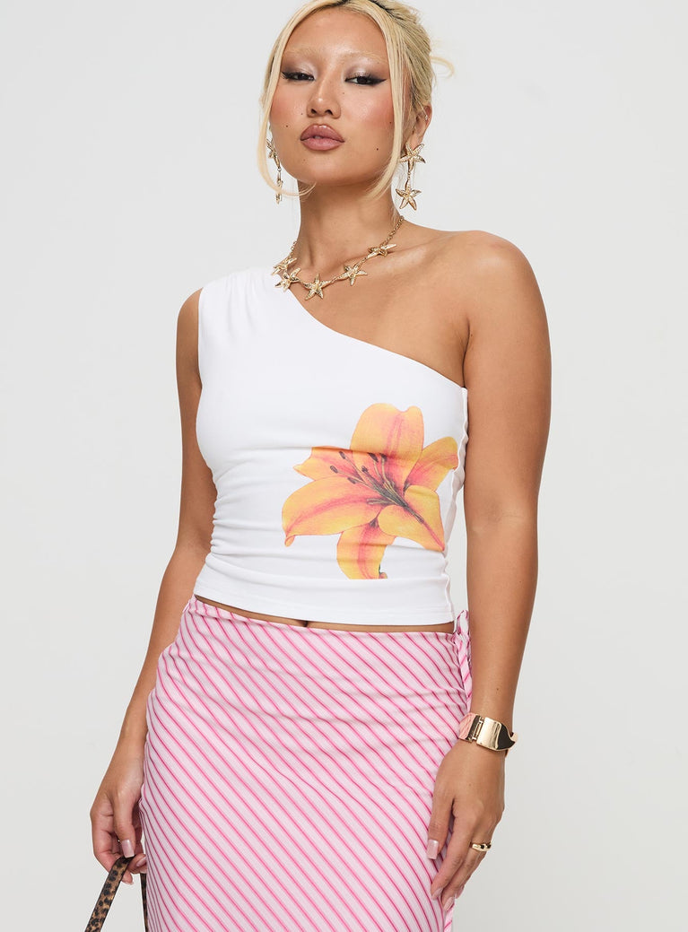 Huxlee One Shoulder Top White Floral