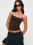 front view of model wearing Princess Polly Caputo Contrast Tank Brown / Pink Sleeveless Square Neck 