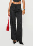 front view of model wearing Princess Polly Kimia Pants Black / White Pinstripe Mid Rise 