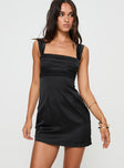 front view of model wearing Princess Polly Ackerley Mini Dress Black Square Neck 