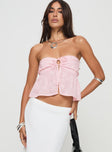 front view of model wearing Princess Polly Rosenberg Strapless Top Pink Sleeveless Sweetheart 