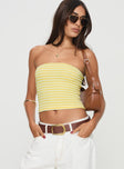 front view of model wearing Princess Polly Millert Tube Top Yellow Sleeveless straight 