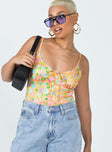 front view of model wearing Princess Polly Chandler Bodysuit Floral Sleeveless Scoop Neck 