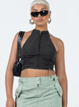 Front view of model wearing  front Princess Polly Sleeveless Square Neck  Outrigger Parachute Top Slate