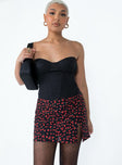 Front view of model wearing  front Kerri Mini Skirt Black Floral Princess Polly  Mini Skirts 