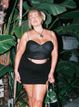 Front view of model wearing  front Ravyn Skort Black Curve Princess Polly Low Rise Shorts 