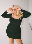 Front view of model wearing  front Princess Polly Asymmetric Neckline  Denielle Mini Dress Black Curve