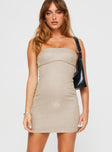 front view of model wearing Princess Polly Tresia Strapless Mini Dress Silver Straight Neck 