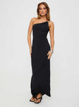 front view of model wearing Princess Polly Toomba Maxi Dress Black Asymmetric Neckline 