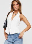 front view of model wearing Princess Polly Mallorcs Vest Top White Sleeveless Plunger 