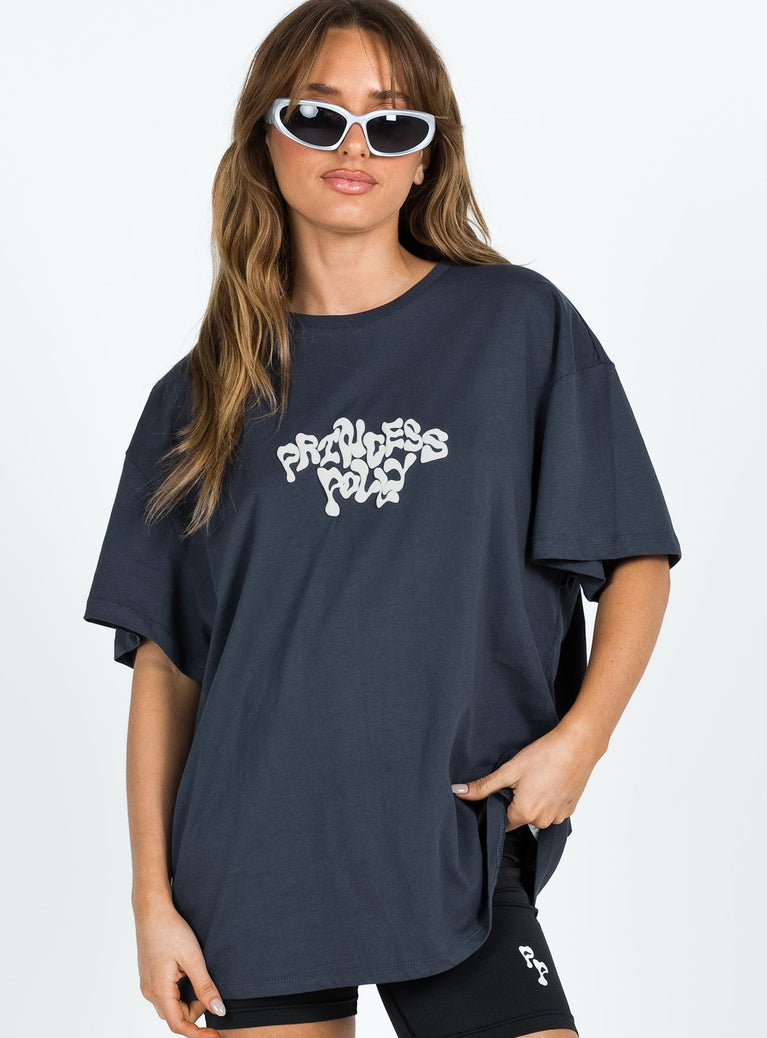 product Princess Polly Full Sleeves Crew Neck  Princess Polly Oversized Tee Squiggle Text Charcoal