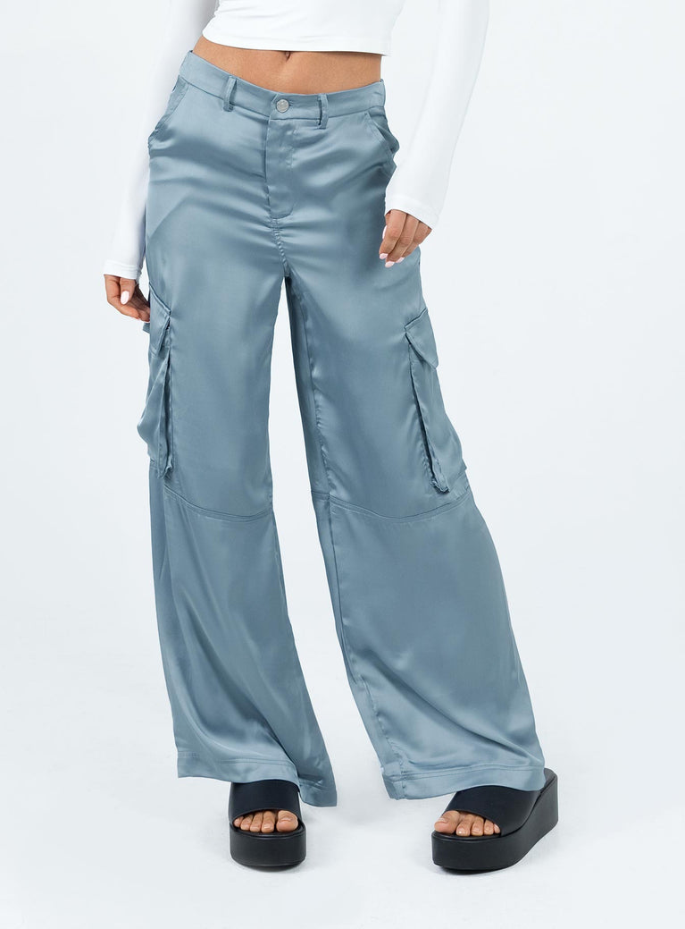 product Princess Polly High Waisted Pants  Zora Satin Cargo Pant Blue