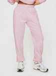 front view of model wearing Princess Polly Princess Polly Track Pants Script Baby Pink / Grey Mid Rise 