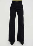 front view of model wearing Princess Polly Maple Flare Jeans Washed Black High Waisted 