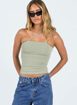 Front view of model wearing  front Princess Polly Sleeveless Sleeveless Square Neck Square Neck  Ellioh Top Green