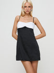 front view of model wearing Princess Polly Fabulous Mini Dress Black / White Sweetheart Neckline 