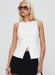 front view of model wearing Princess Polly Theodosia Top White Sleeveless Crew Neck 