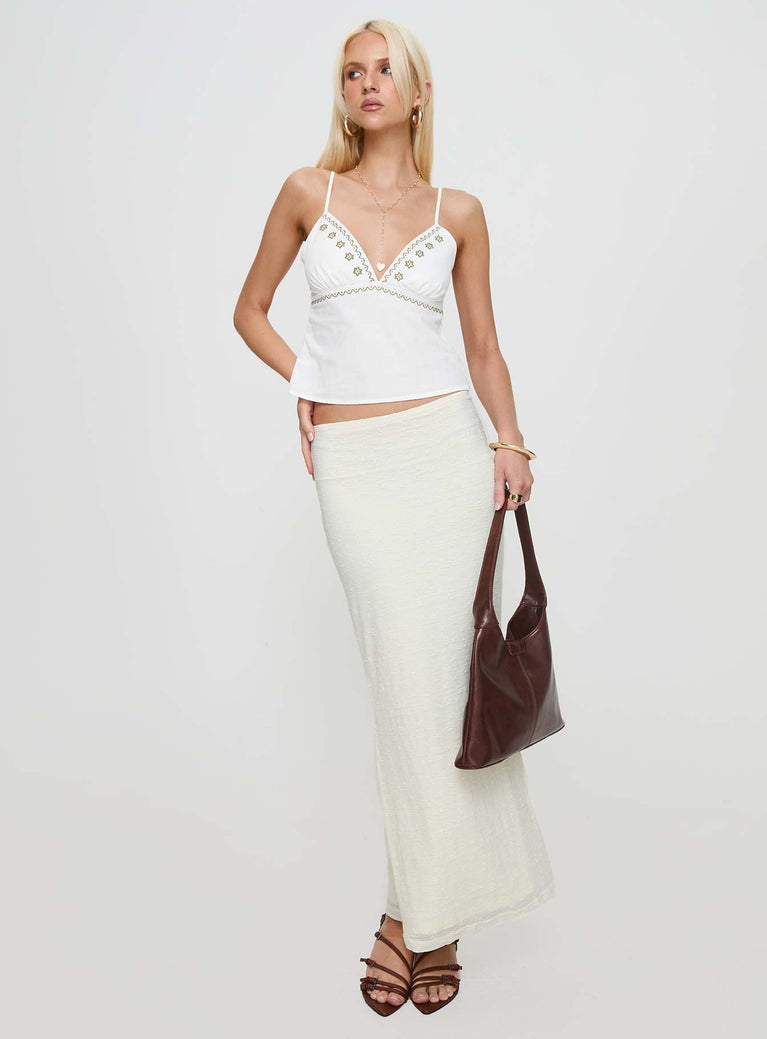   front view of model wearing Princess Polly Love Like Yours Lace Maxi Skirt Cream Maxi 